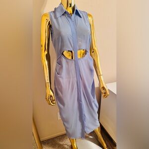 ASOS Light Blue Front Cutout Detail Shirt Dress, Sheer Coverup, Size 6, NWT